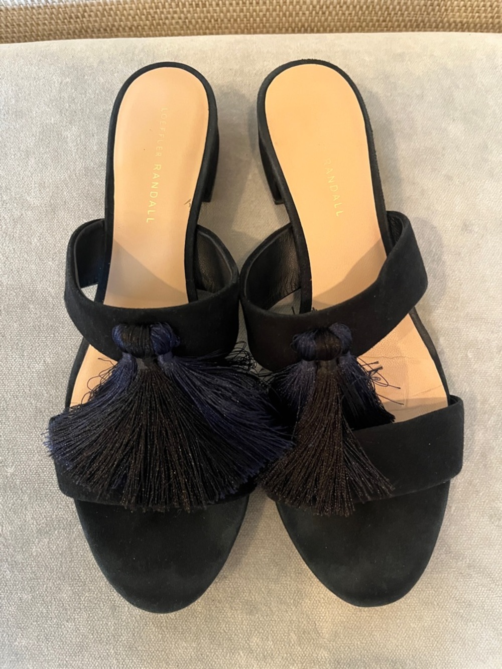 Loeffler Randall Black Tassel Slide Mules with Navy Accents - Picture 7 of 7